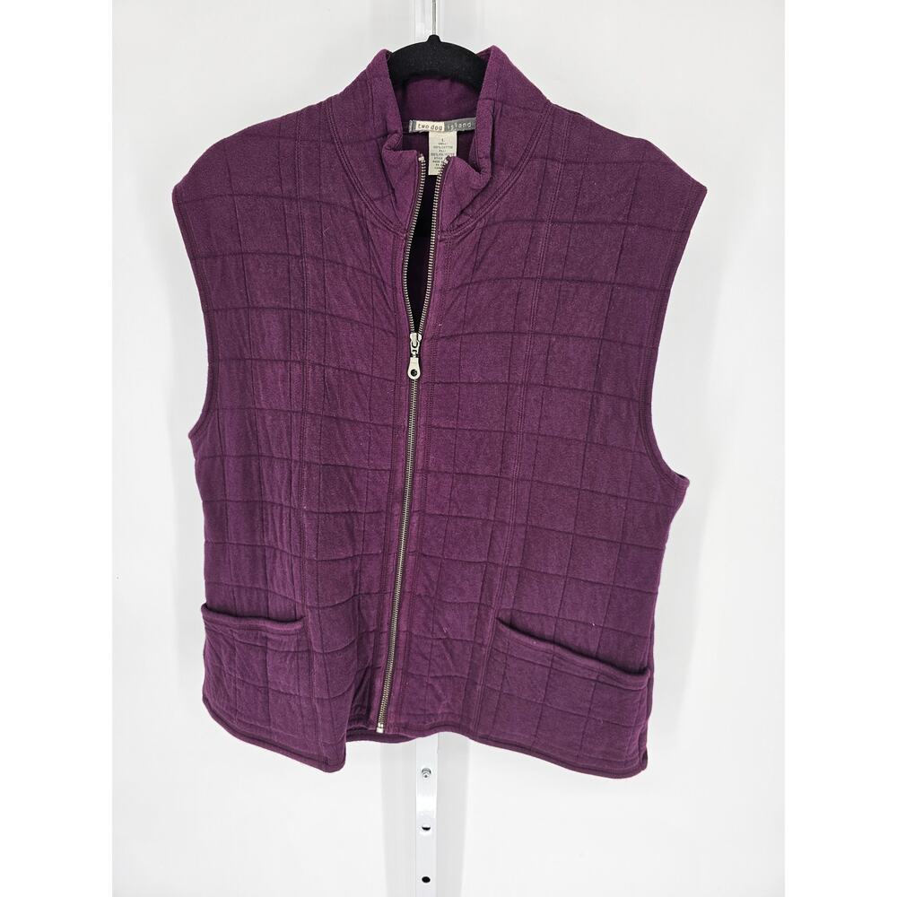 Two Dog Island Women's Sleeveless Full-Zipper Cotton Purple Pockets Vest Size L
